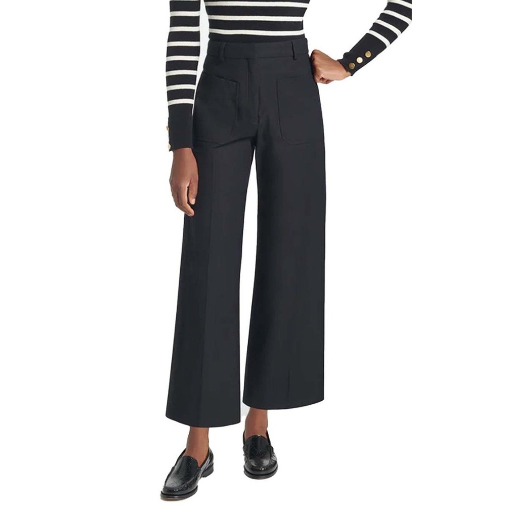 Vanessa Bruno Black Linen Blend Wide Leg Cropped Pants Size 40
